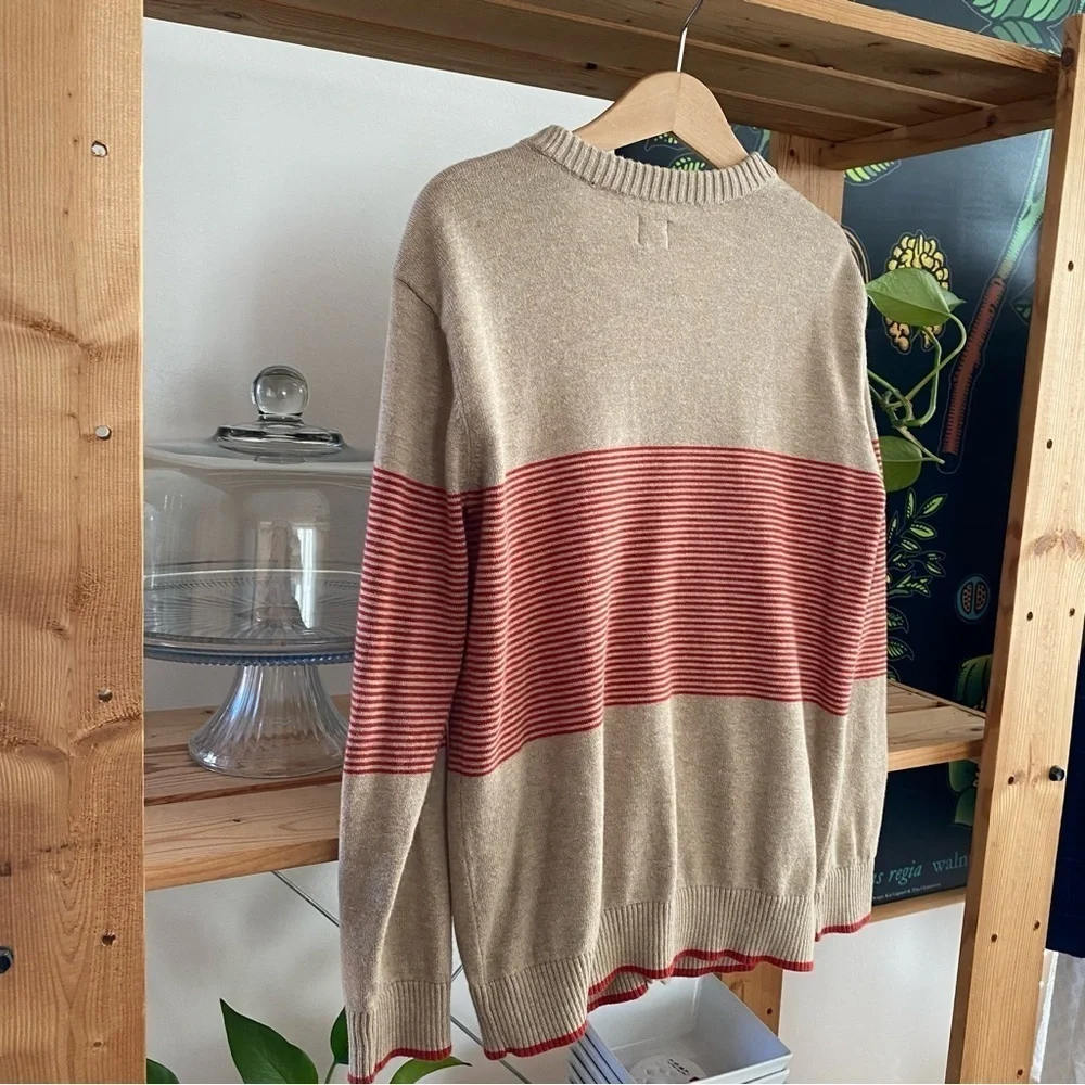 Tea Collection Tan Red Stripe Pima Cotton Cardigan Sweater